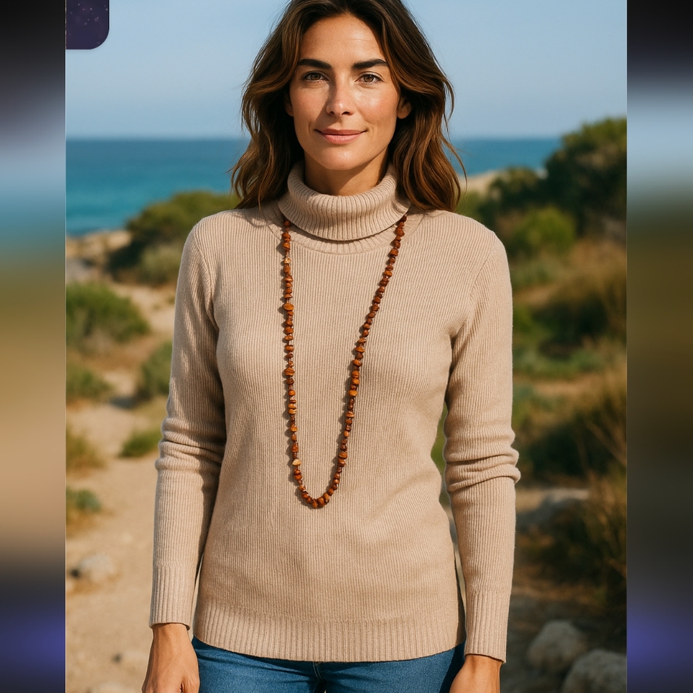 Calvin Klein Heather Latte Ribbed Turtle Neck Knit Top